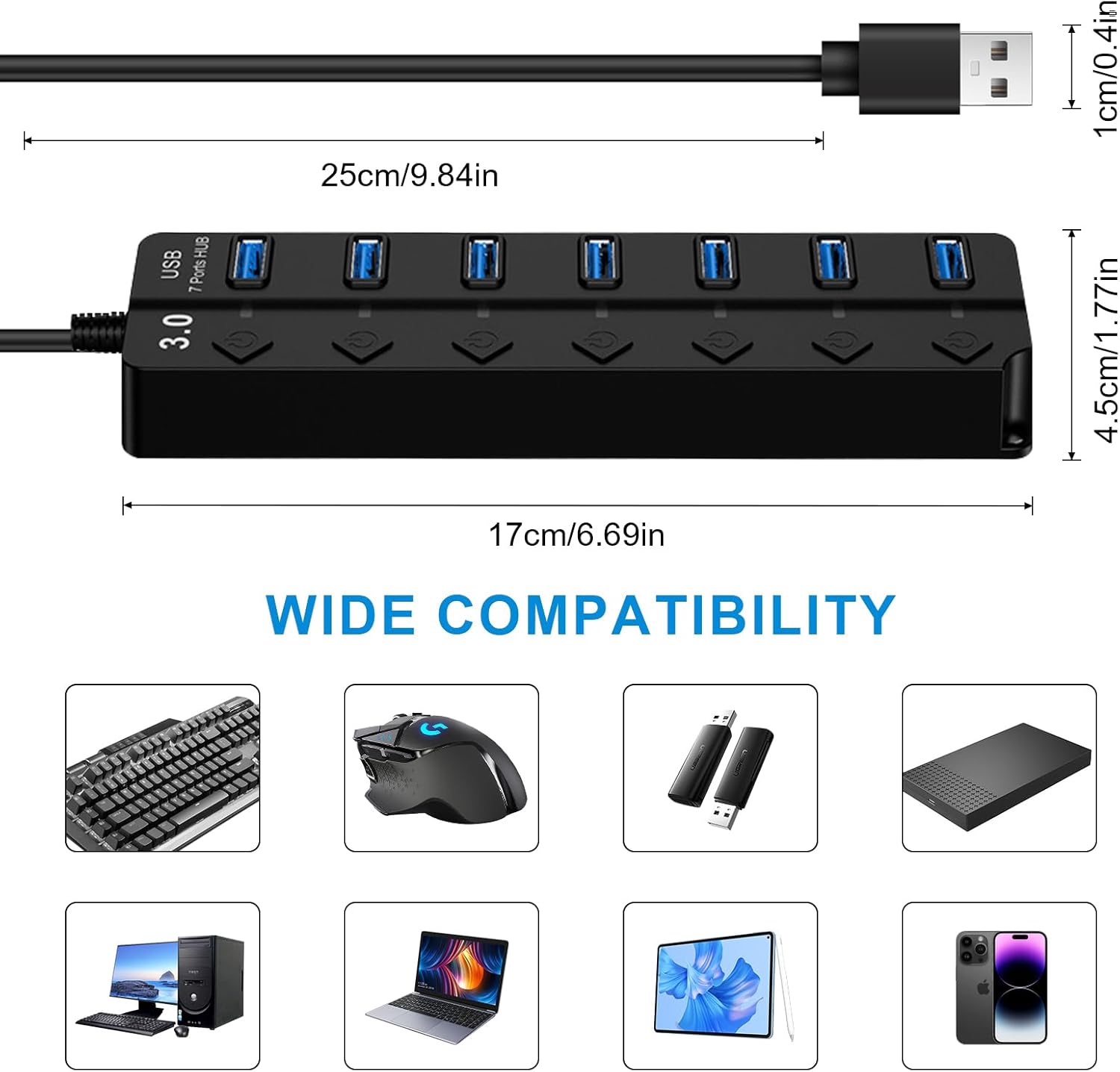 Hub USB 3.0 Ciabatta Multi Presa 7 Porte - immagine 6