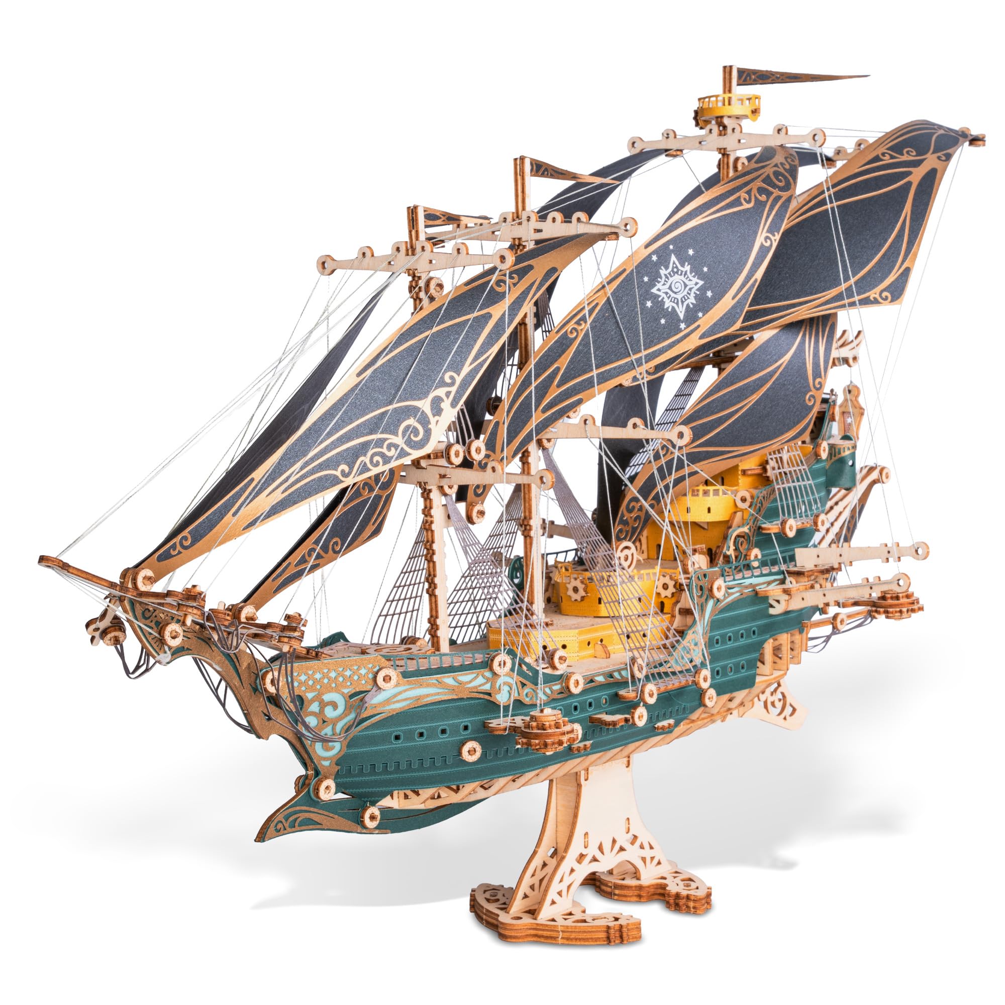 Puzzle 3D in Legno Modello Nave Pirata, Verde