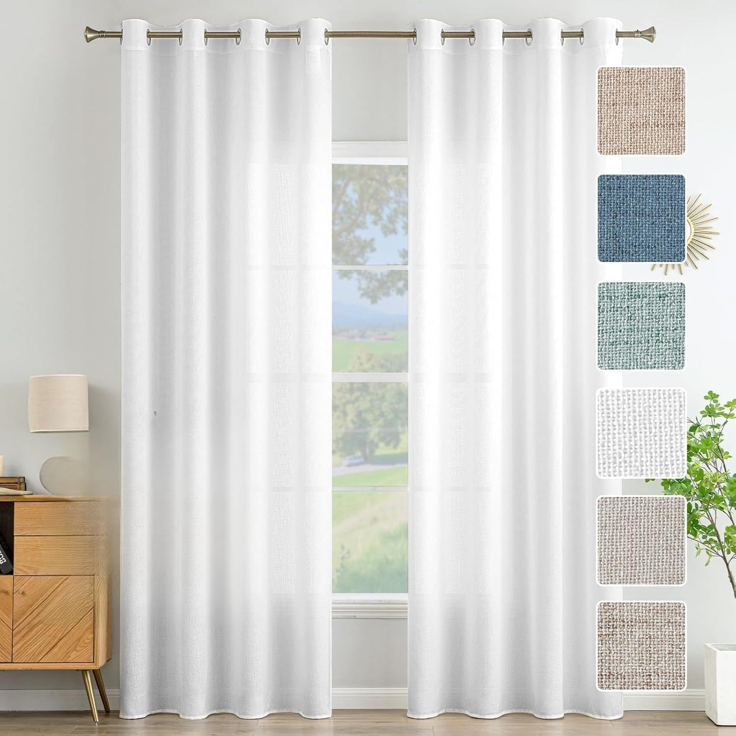 Miulee Tende Lino Semitrasparenti con Anelli 140x300cm