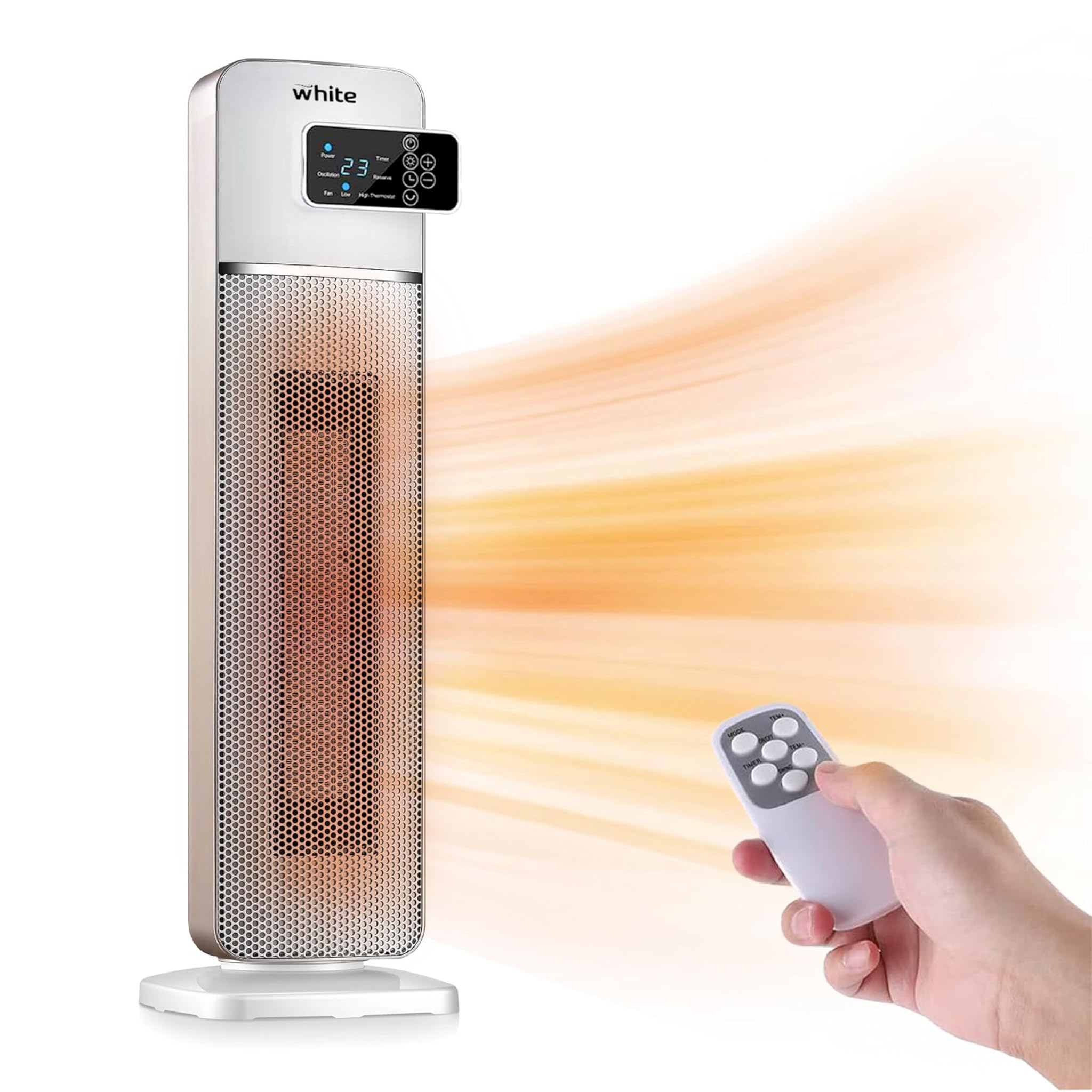 Stufa Elettrica a Torre in Ceramica PTC 2000W, White