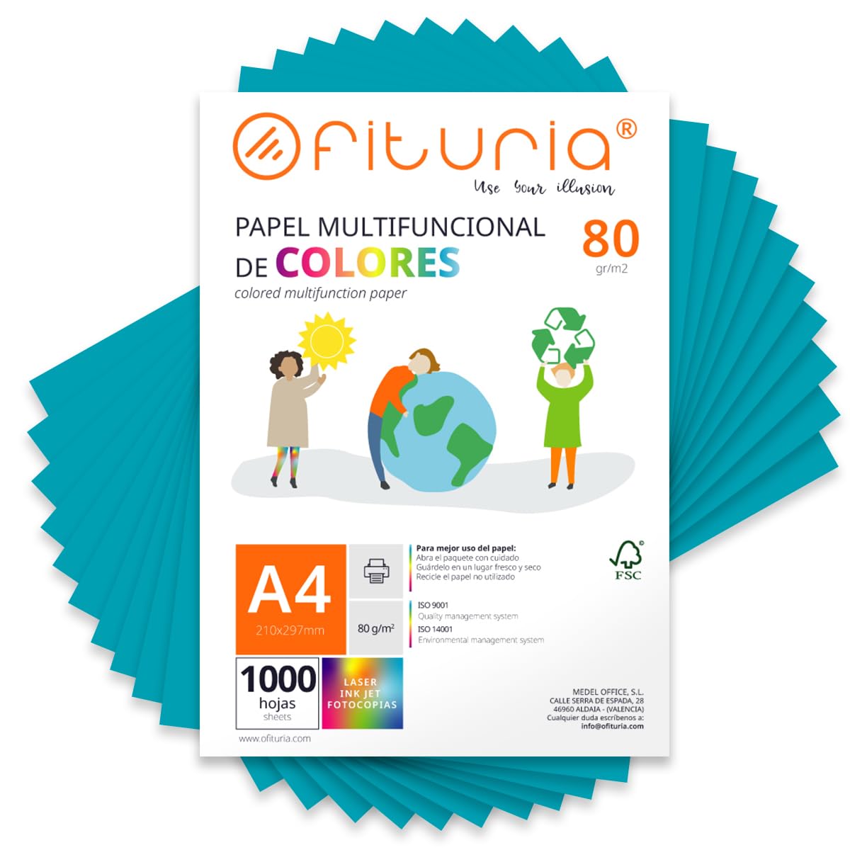 Fogli Colorati A4 80gr - Pacco 1000 Fogli Turchese