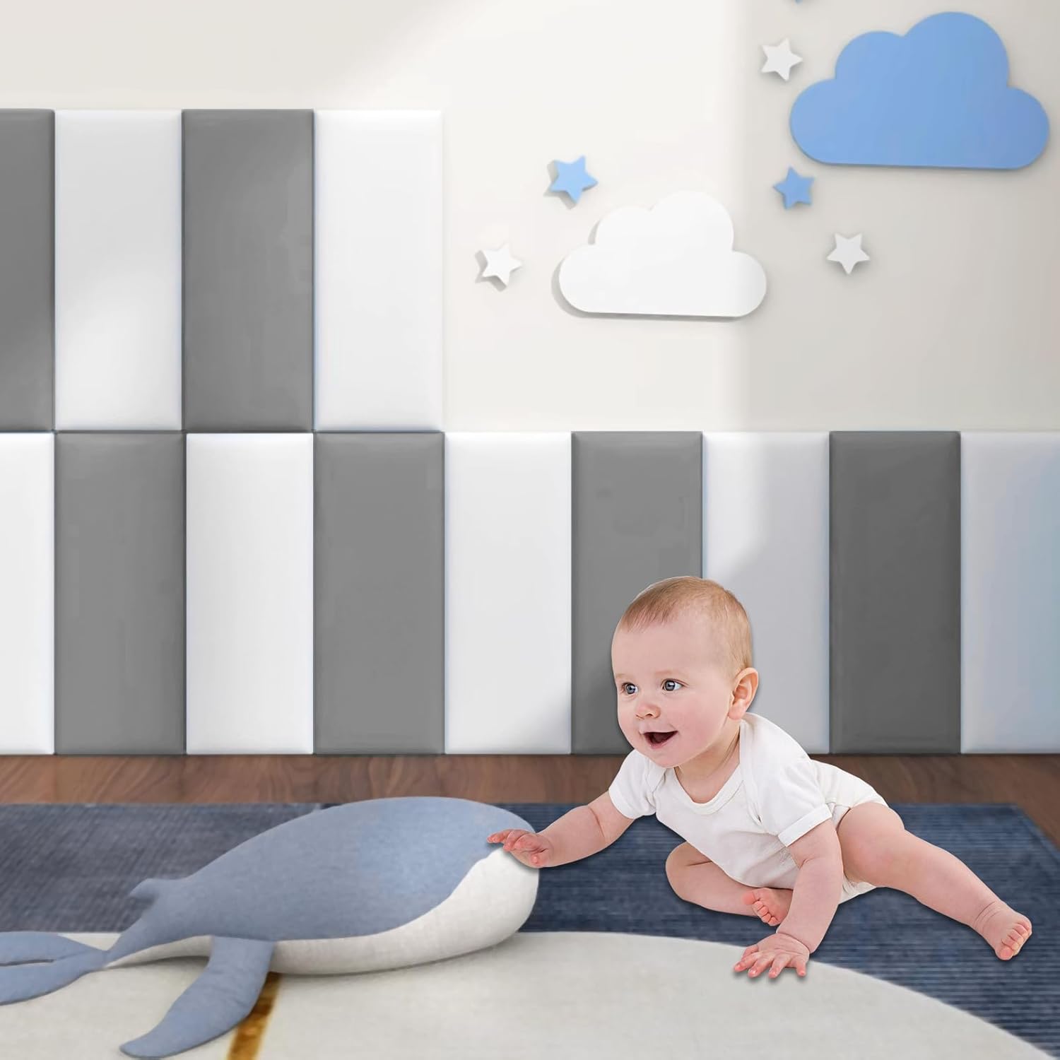 Pannelli da Parete 3D Anti-Collisione, Grigio - 4 Pezzi - immagine 3