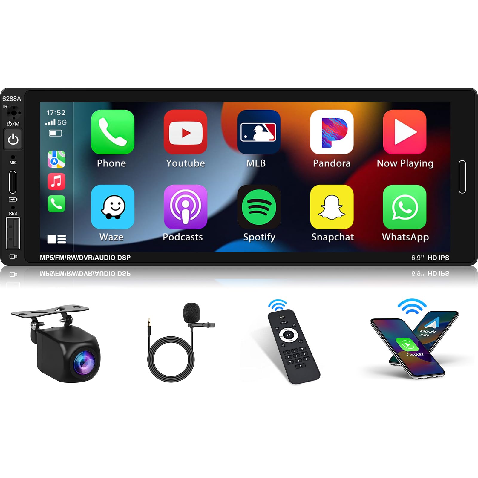 Inefala Autoradio 1 Din Android 13 con Wireless CarPlay