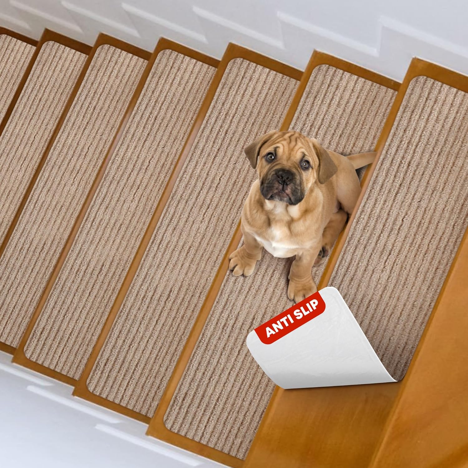 Mbigm 15 Tappetini per Scale Antiscivolo 20x76 cm, Cammello