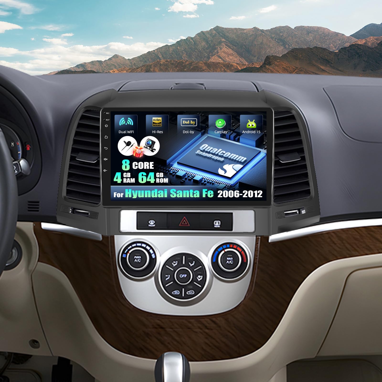 Camecho Android 15 Autoradio per Hyundai Santa Fe 9'' (4+64G)