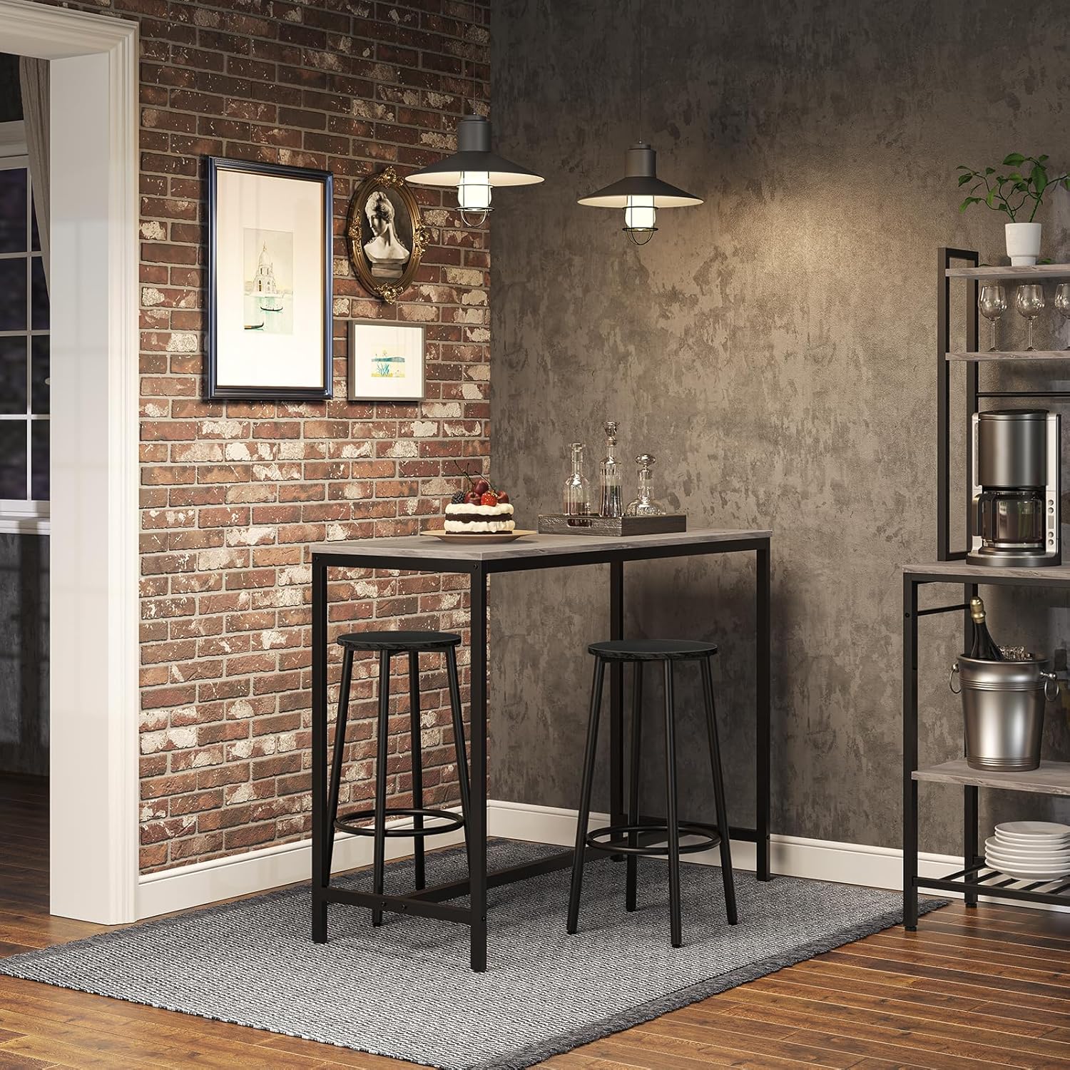 HOOBRO Set 2 Sgabelli da Bar Stile Industriale, Nero - immagine 2