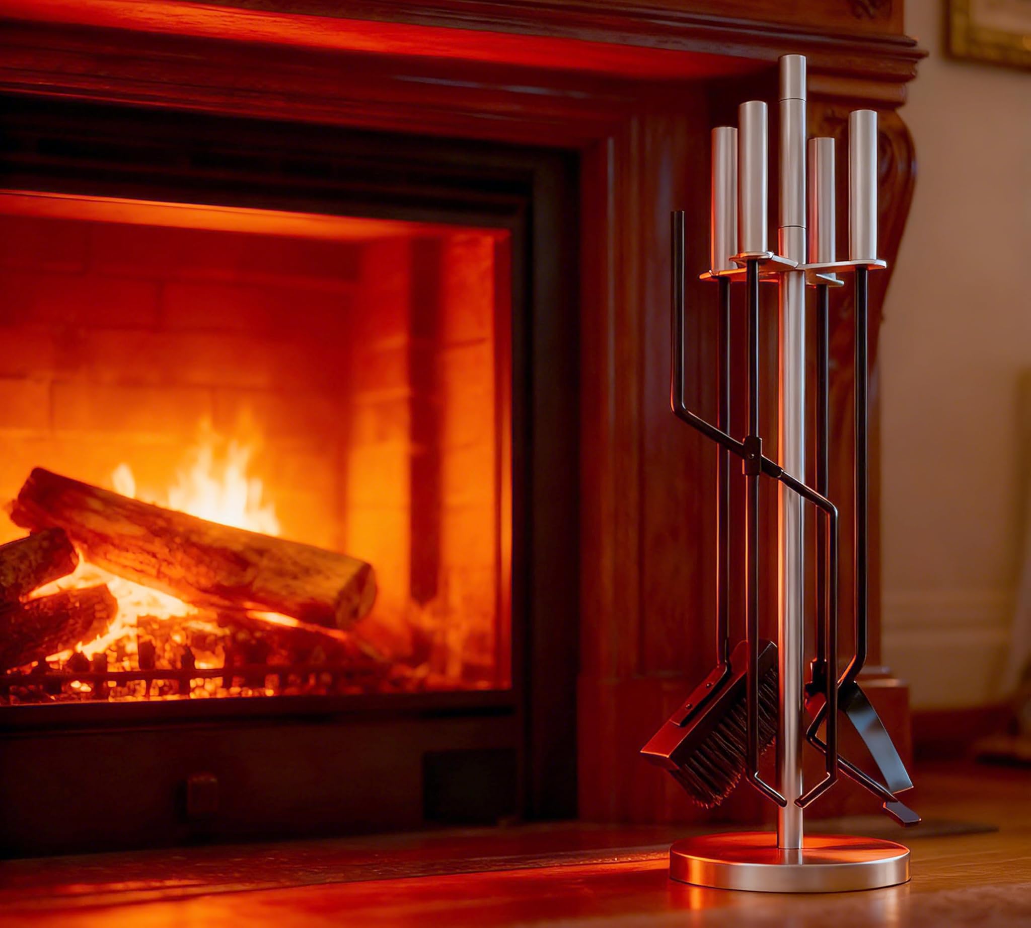 Kingson Set Attrezzi Camino 5 Pezzi in Acciaio Inox