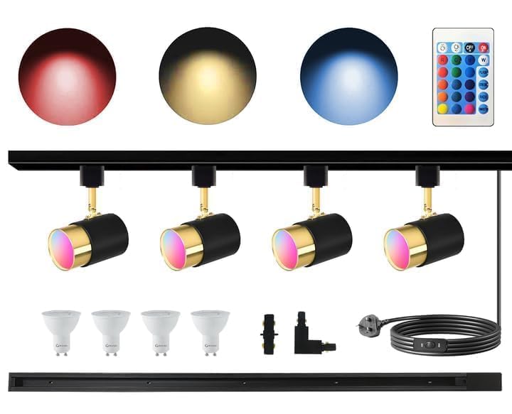 Bravsekai Kit Illuminazione a Binario GU10 RGB con 4 Lampadine