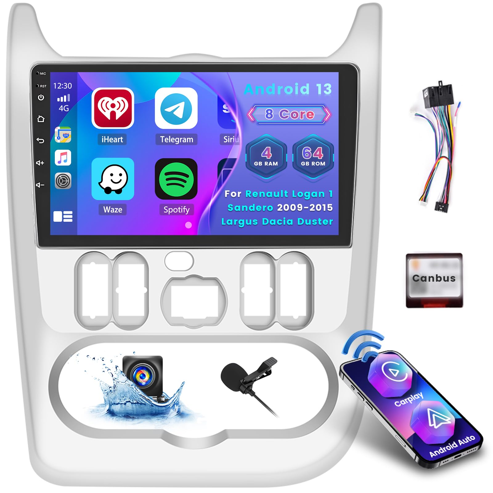 Hikity Autoradio Android 13 9" per Renault Logan 1/Sandero