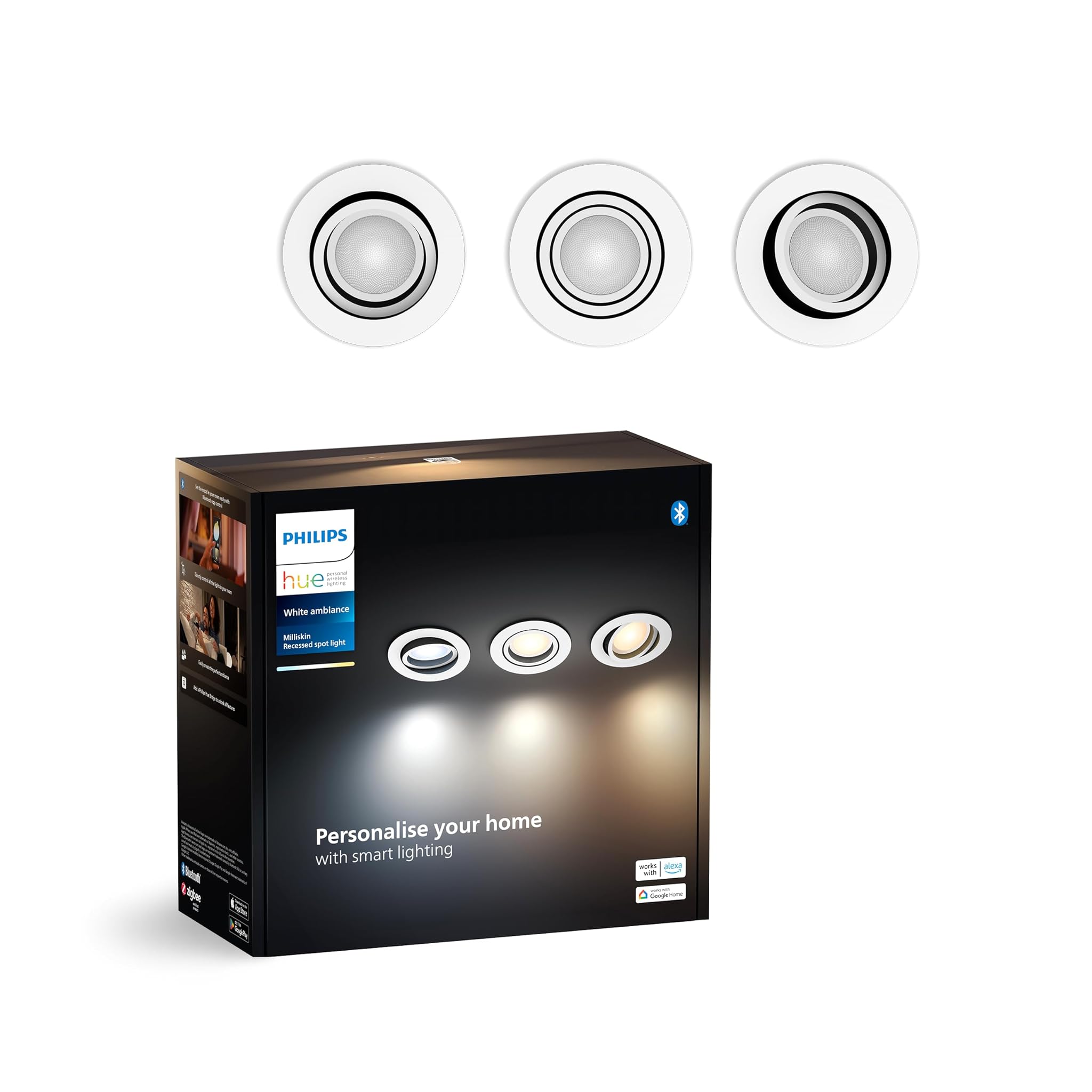 Philips Hue White Ambiance Milliskin - Faretto LED Smart, Bianco (3pz)