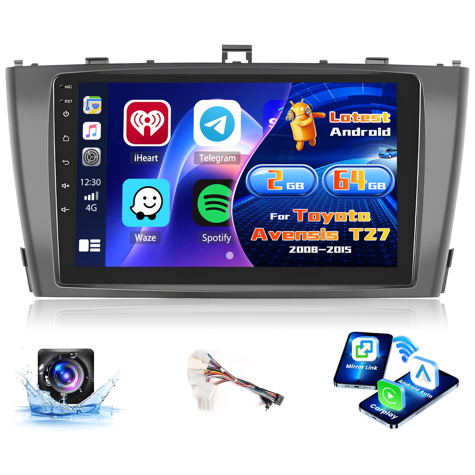 Inefala Autoradio Android 15 9'' per Toyota Avensis T27 (2008-2015)