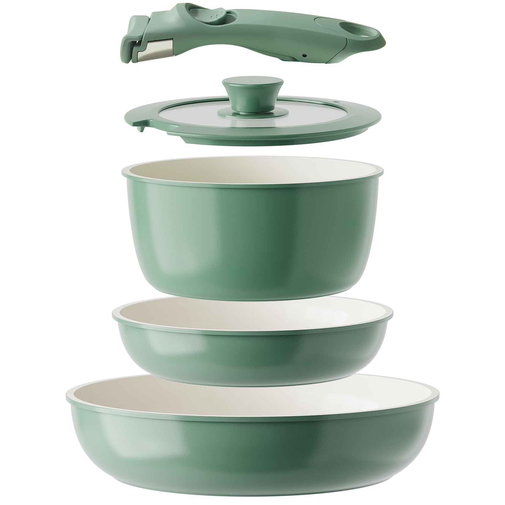 Redchef Set di Pentole in Ceramica con Manico Rimovibile, Verde