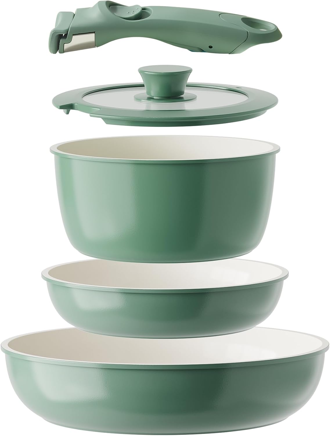 Redchef Set di Pentole in Ceramica con Manico Rimovibile, Verde - immagine 1