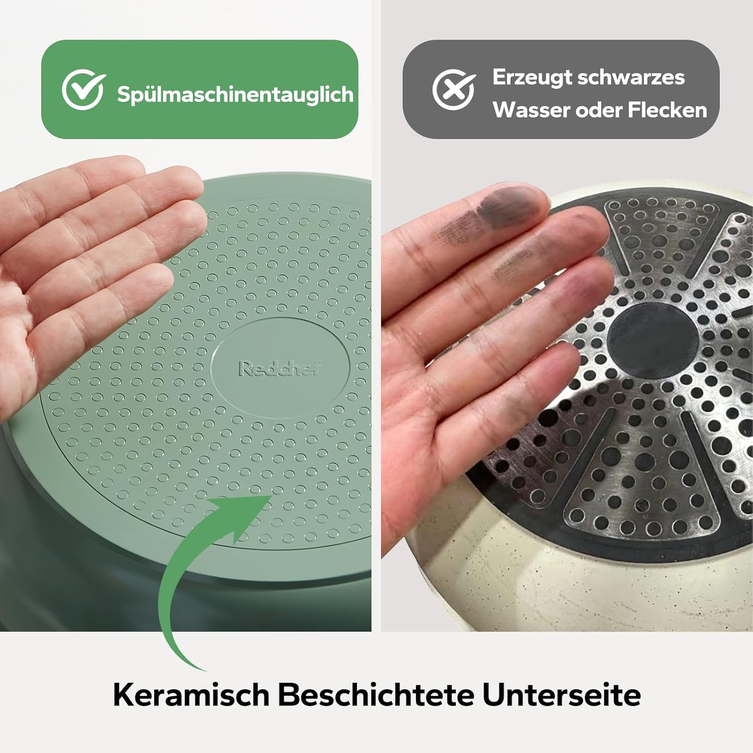 Redchef Set di Pentole in Ceramica con Manico Rimovibile, Verde - immagine 3