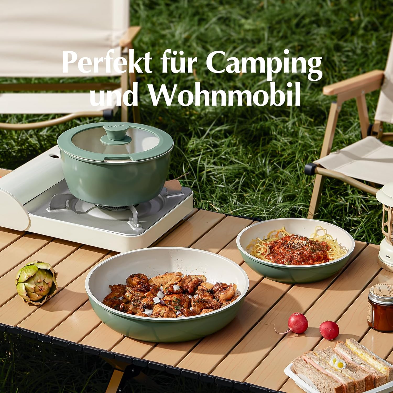 Redchef Set di Pentole in Ceramica con Manico Rimovibile, Verde - immagine 5