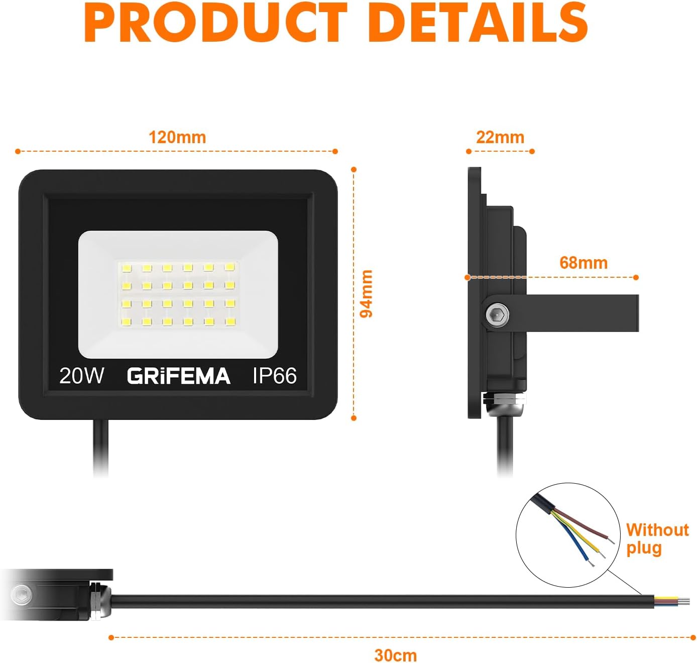 Grifema Faretto LED da Esterno 20W 6500K, 2 Pezzi - immagine 2