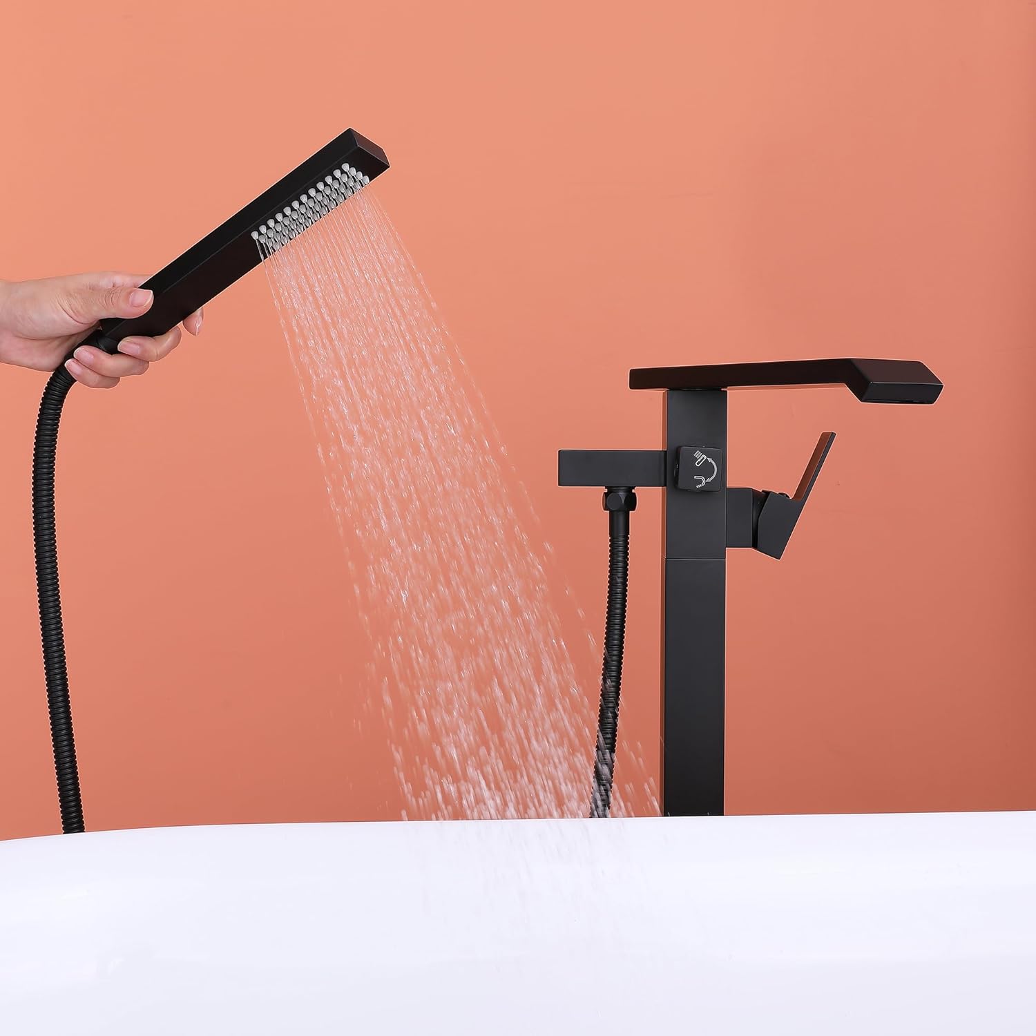 Rubinetto Vasca Freestanding Nero con Doccetta - immagine 3