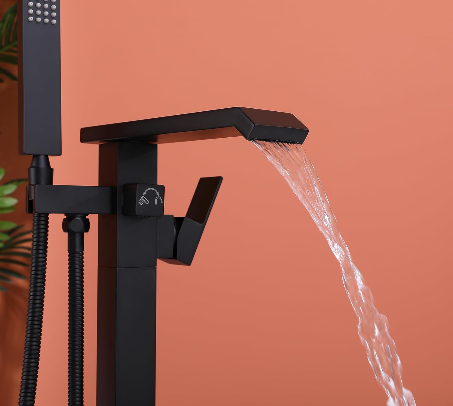 Rubinetto Vasca Freestanding Nero con Doccetta - immagine 5