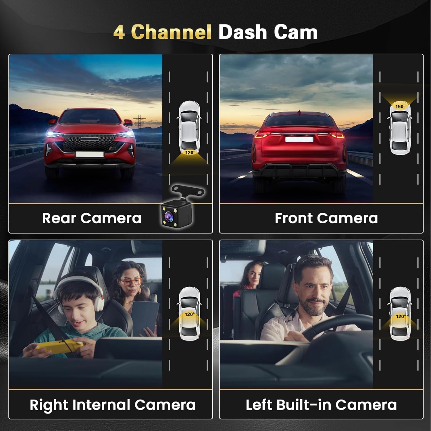 Dash Cam Full HD 1080P 4 Canali 360° - immagine 2