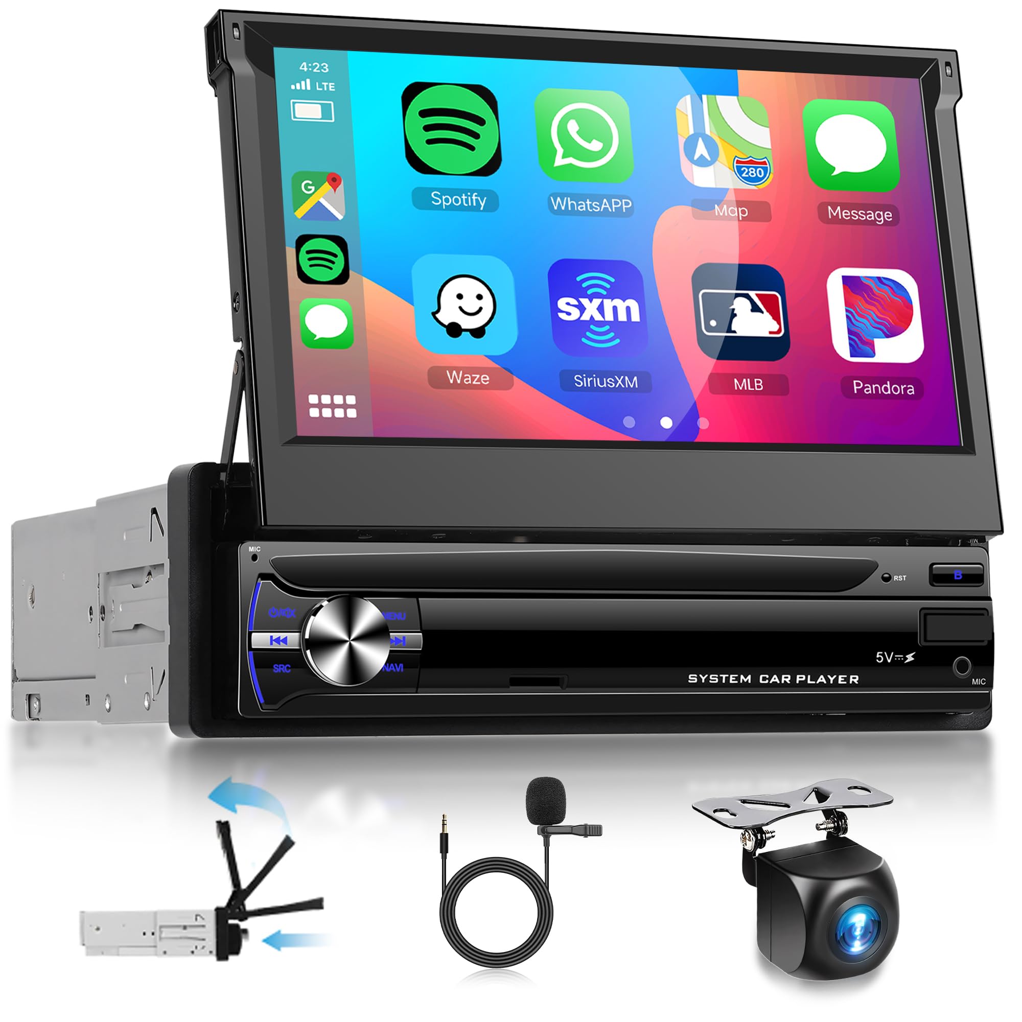 Autoradio Android 15 1 Din con Schermo Retrattile 7 Pollici
