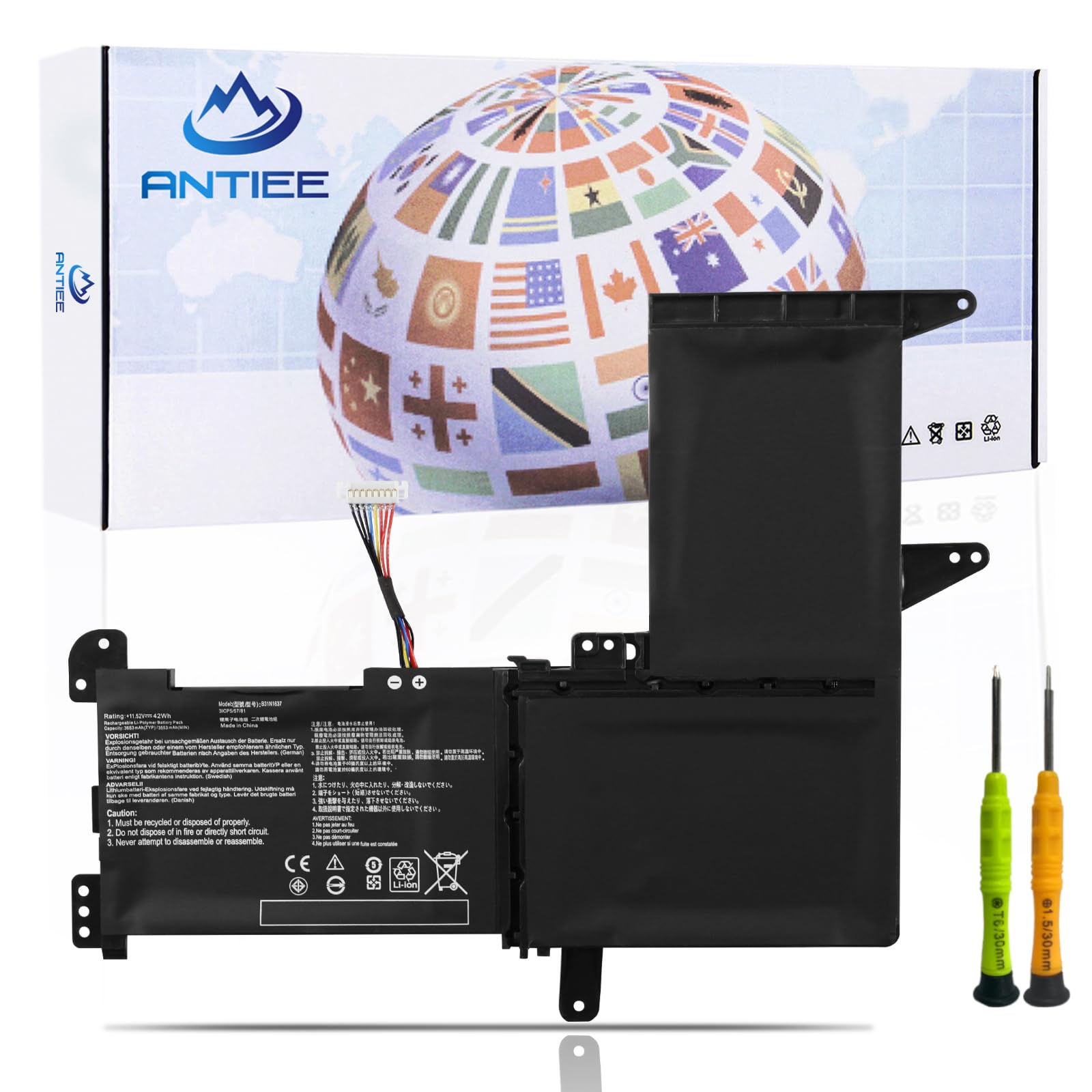 Antiee Batteria B31N1637 per Asus VivoBook 11.52V 42Wh