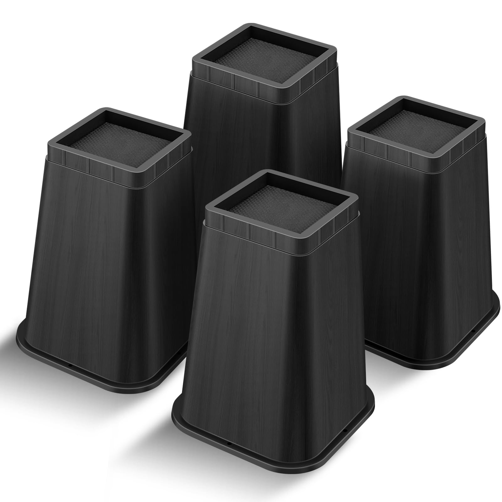 Rialzi per Letto Quadrati 20 cm, Nero (Set 4 pezzi)