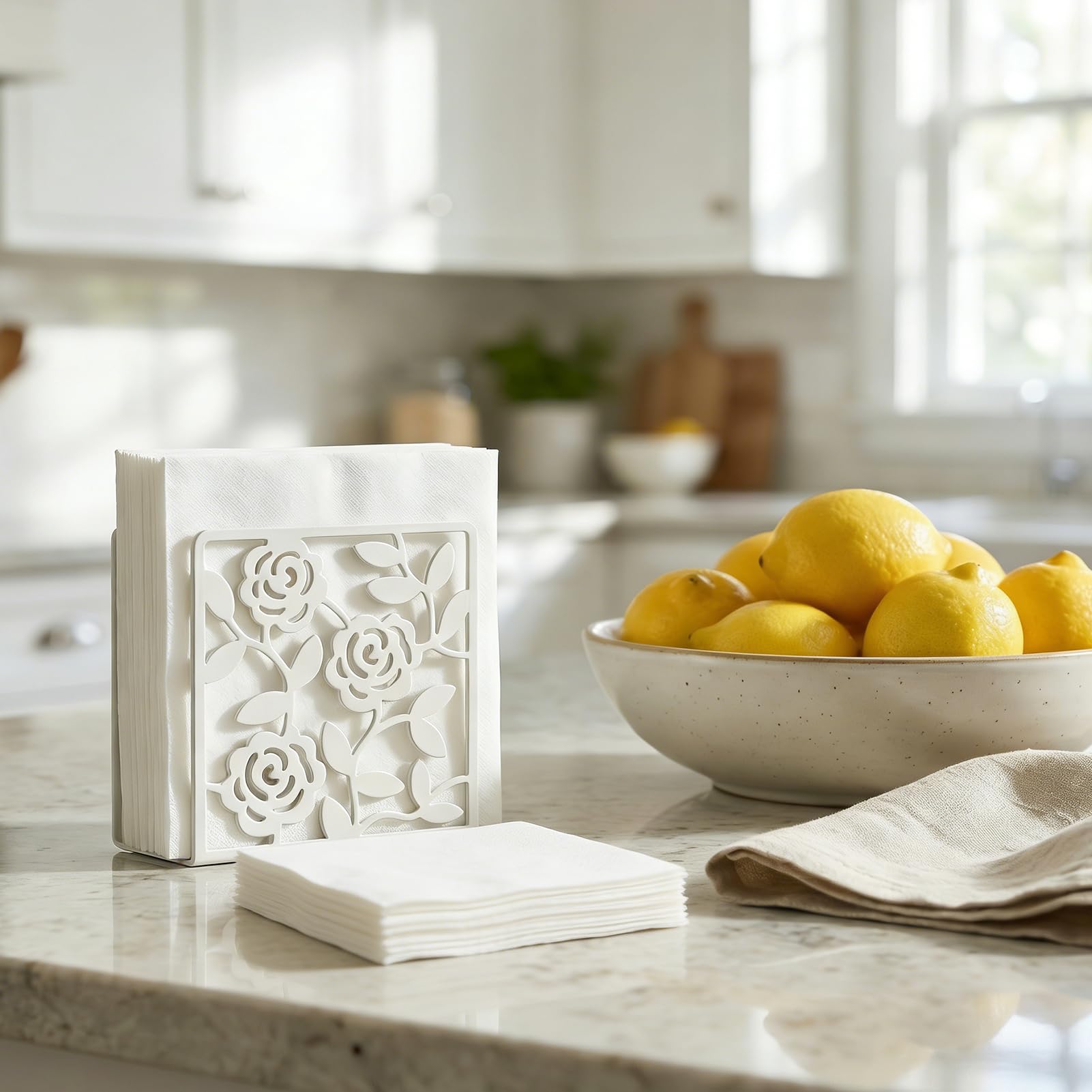 Resama Porta carta filtro caffè – elegante organizer con motivo a rose rampicanti per cucina, bar e ufficio, contenitore decorativo in bianco, perfetto per casa, sala da pranzo e uso esterno