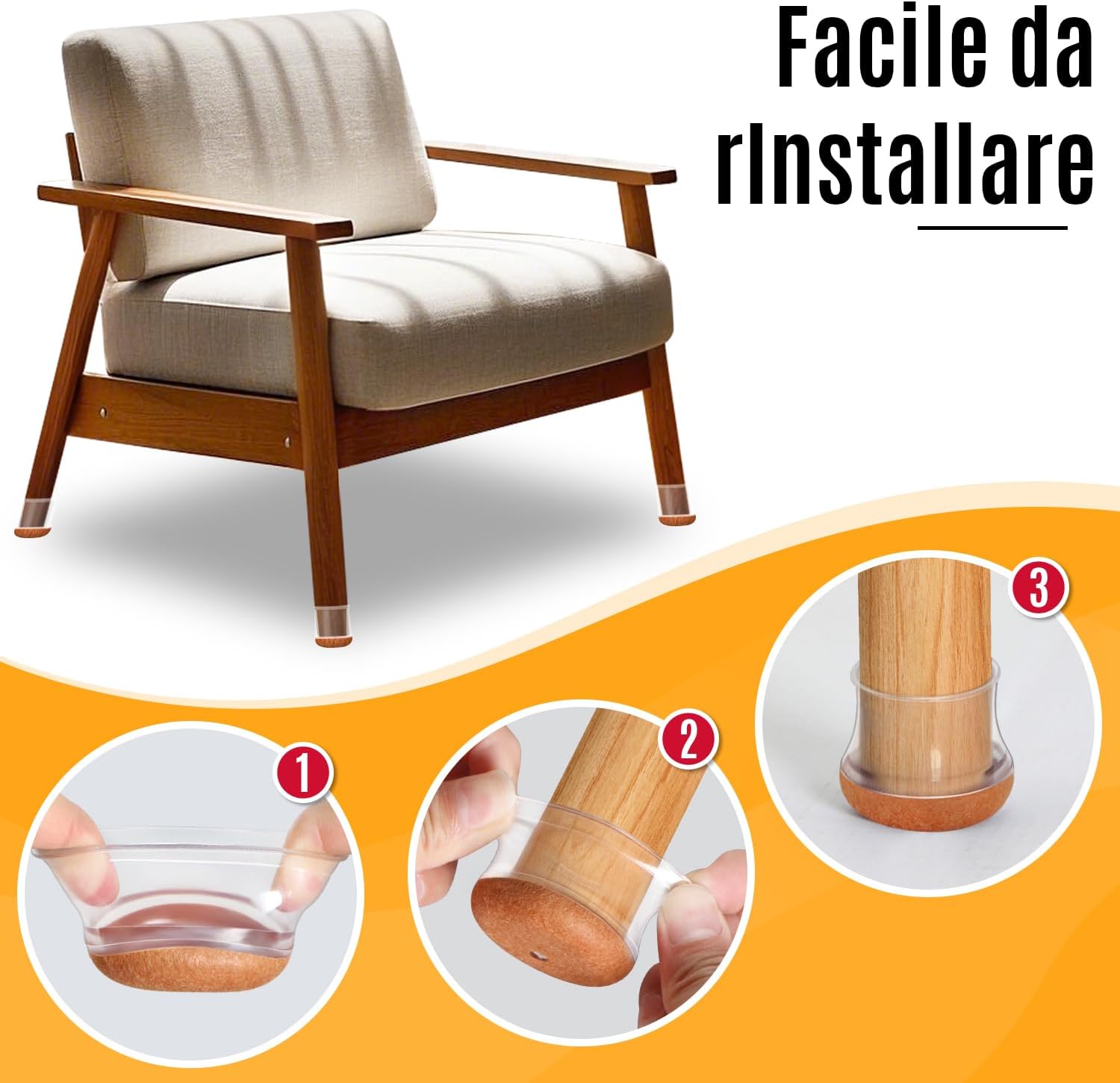 Oconda 24 Gommini Rotondi in Silicone per Sedie, Neri - immagine 5