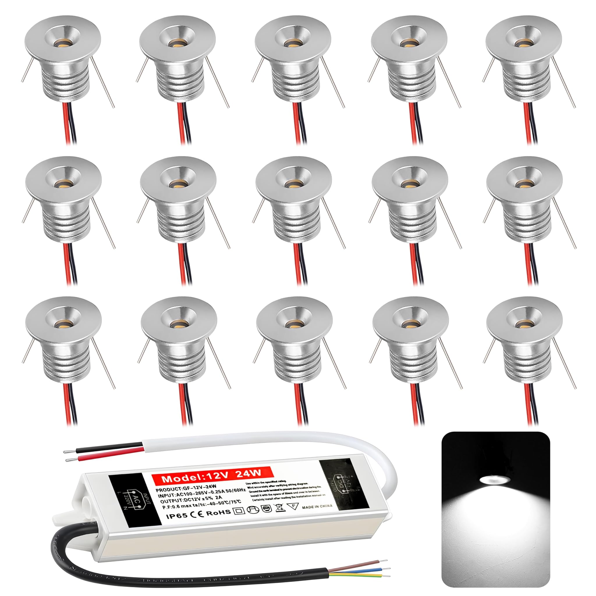 Mini Faretti Led Soffitto 12V 1W IP65 (set 15 pezzi)