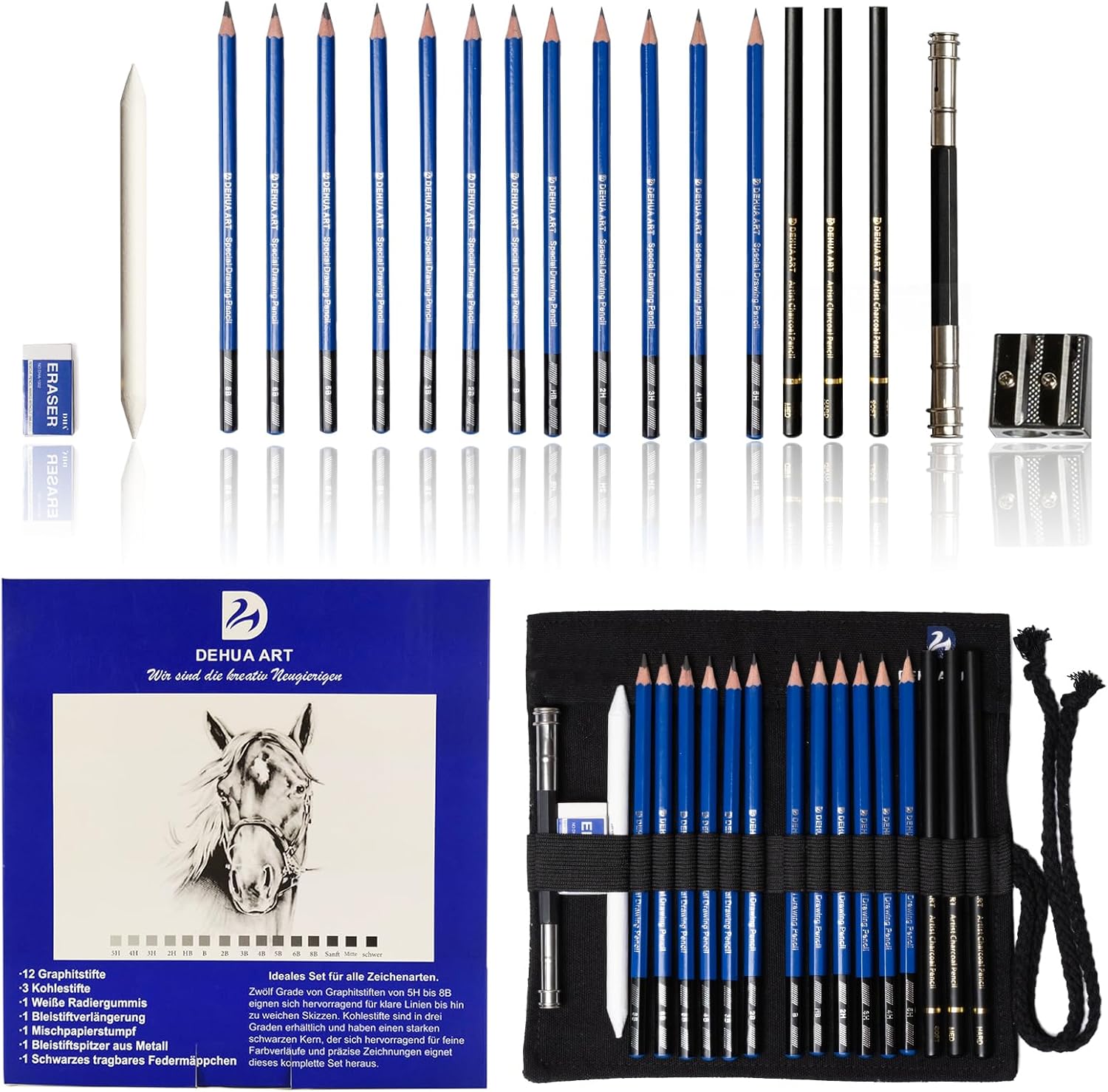 Set Matite da Disegno e Schizzi Professionale - 20 Pezzi, Blu - immagine 1