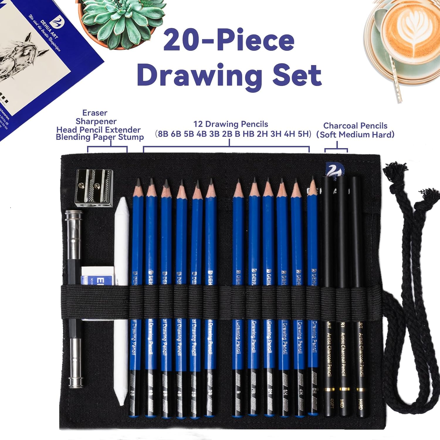 Set Matite da Disegno e Schizzi Professionale - 20 Pezzi, Blu - immagine 2
