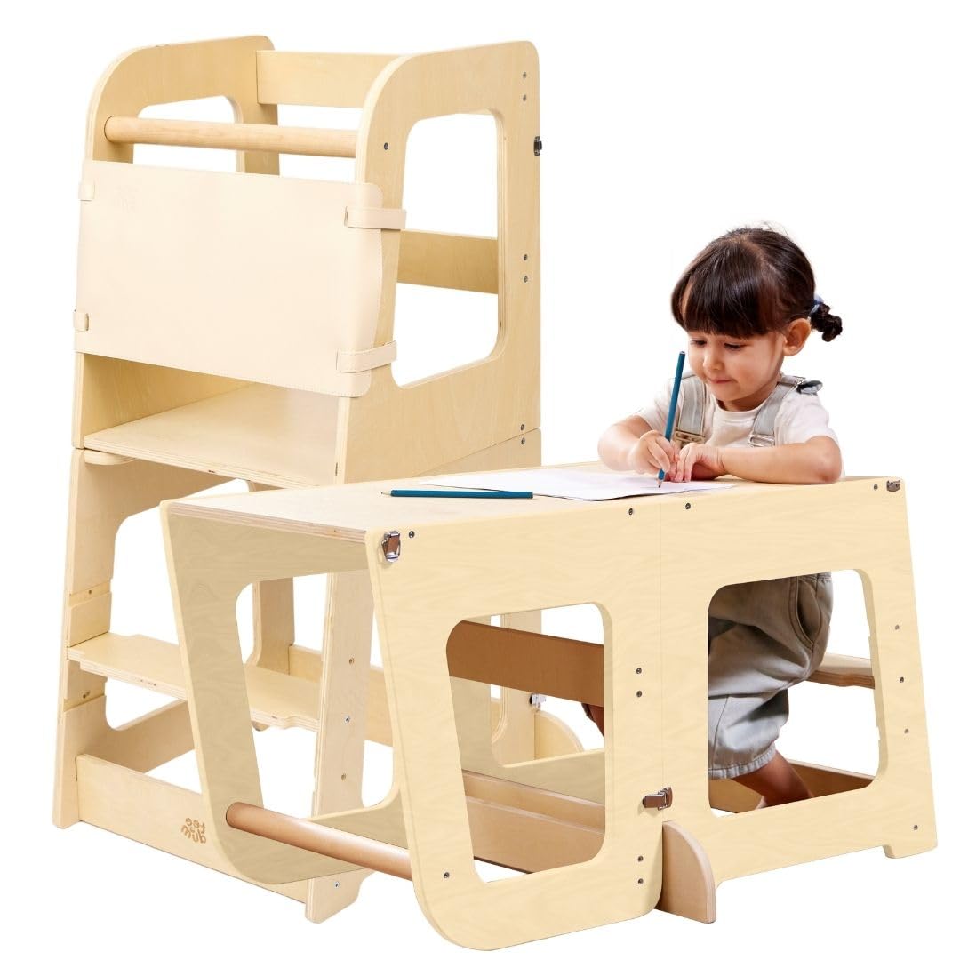 Teedum® Torre Montessori 2-in-1 in Legno Naturale