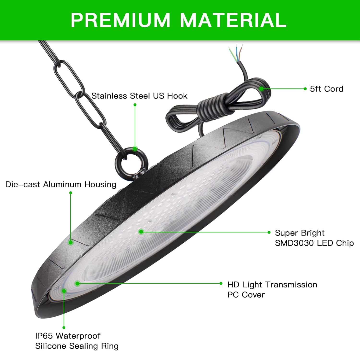 300W UFO LED High Bay Light, 30000LM, 6000K bianco freddo UFO LED officina luce, IP65 lampada impermeabile, adatto per fabbriche, garage e magazzini - immagine 6