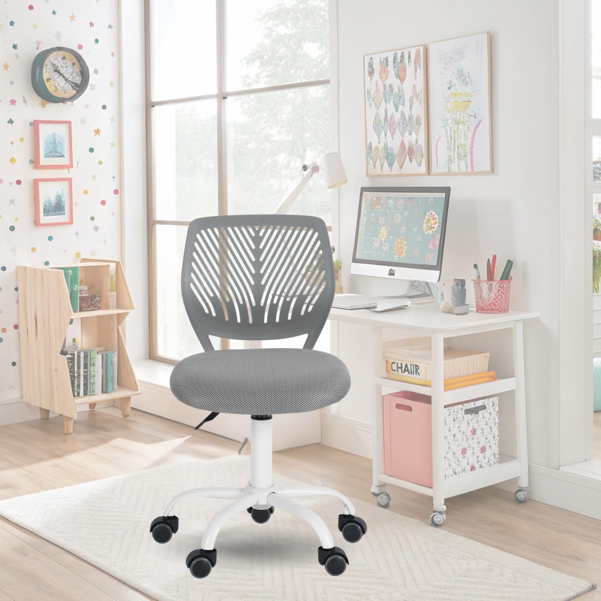 Furniturer Sedia da Ufficio Ergonomica Girevole, Grigio