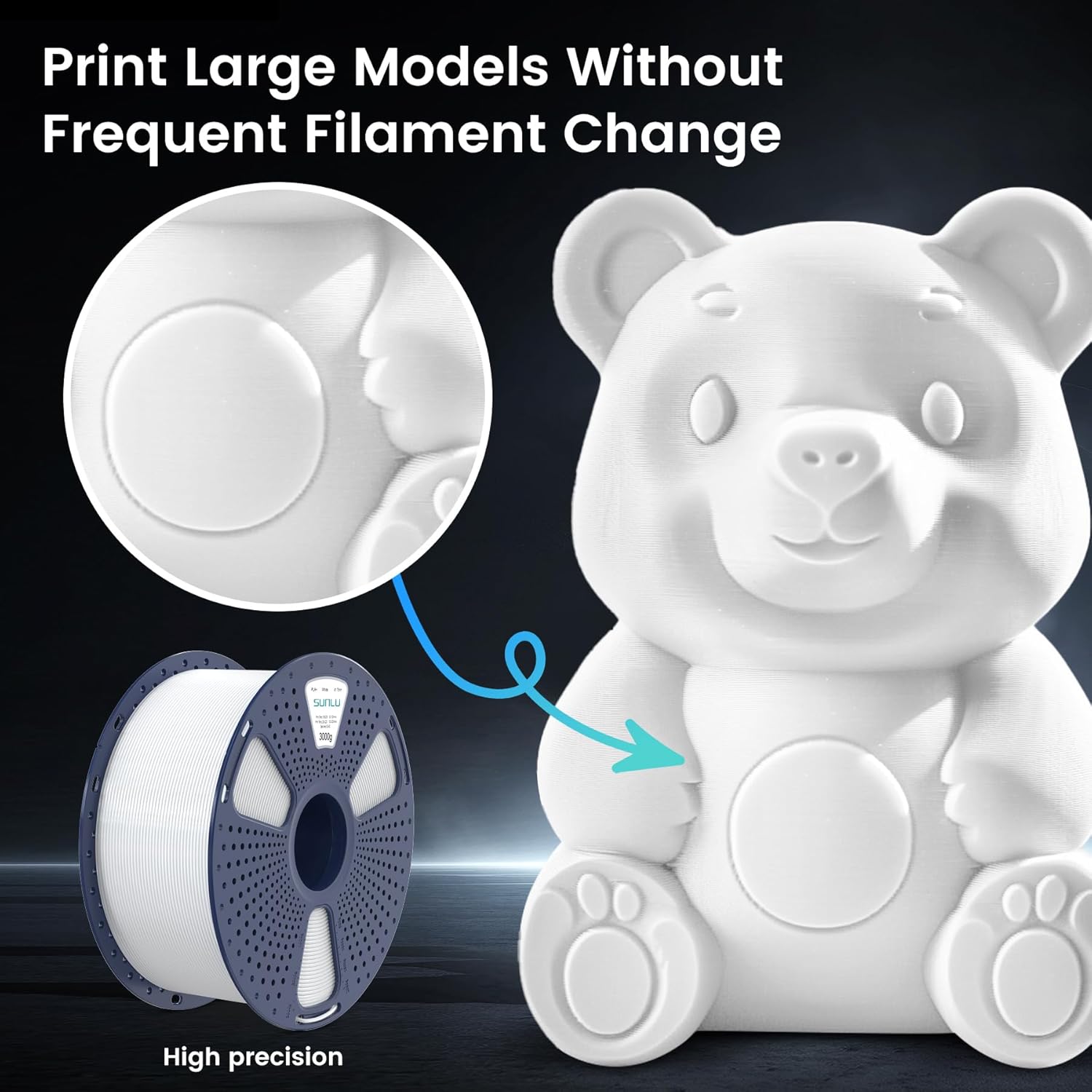 Sunlu Filamento PLA Plus 3KG per Stampanti 3D, Nero - immagine 3