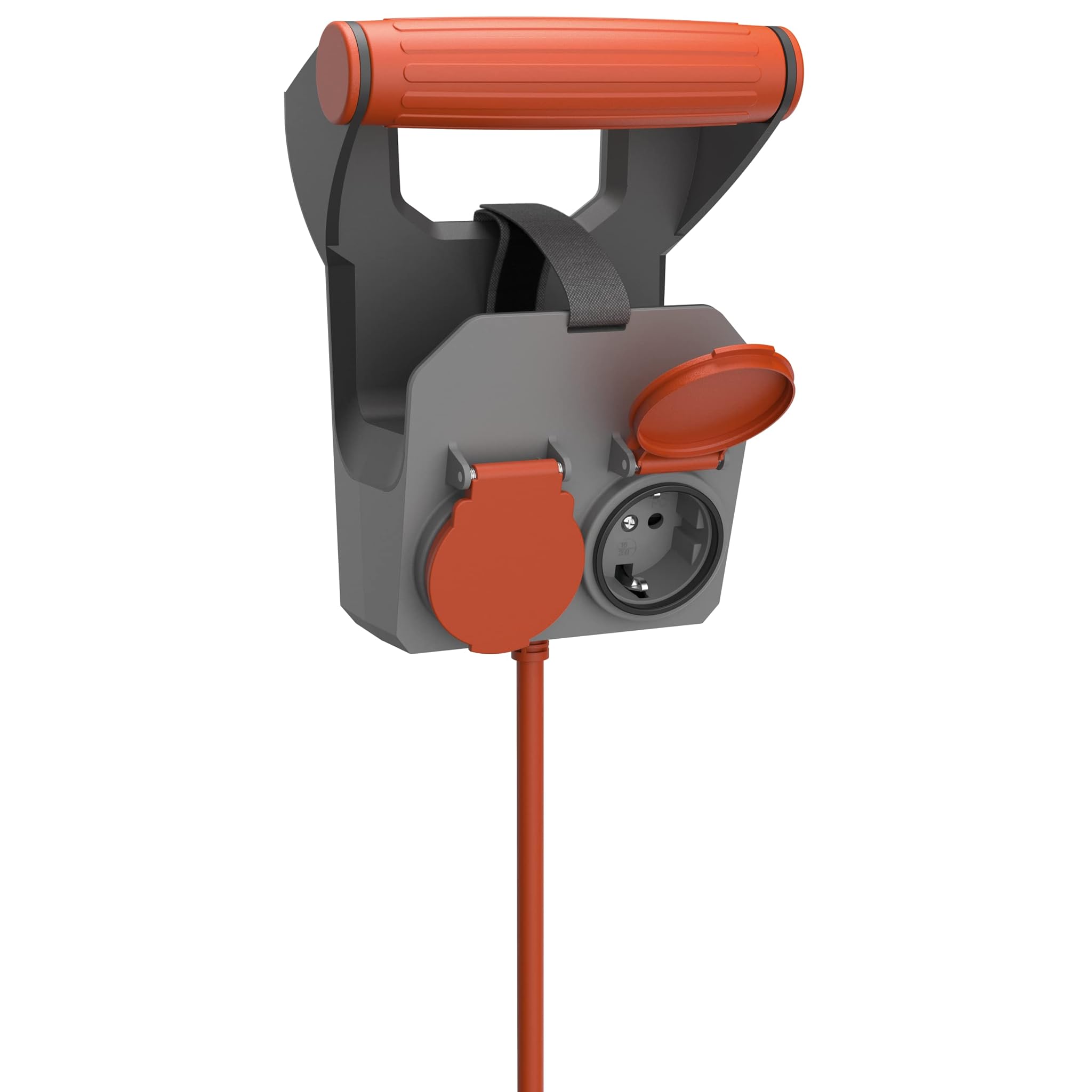 REV Prolunga RollON – Prolunga con doppia presa, IP44, 3,680 W, 10 m, supporto da parete, arancione