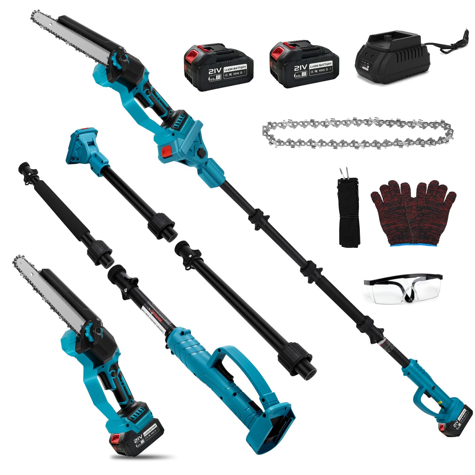 Motosega a Batteria 8 Pollici con Asta Prolunga 2m