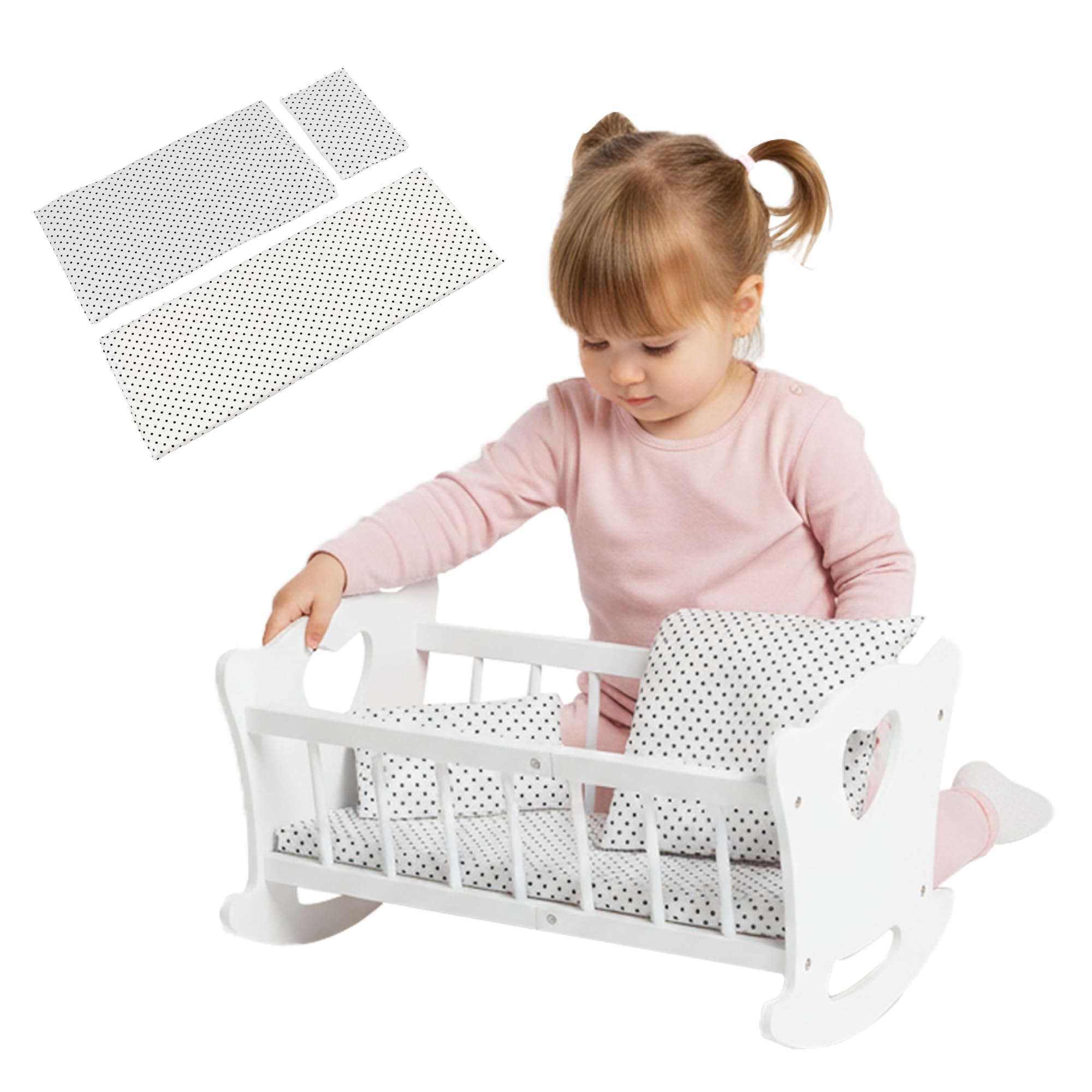 Kinderplay Culla per Bambole in Legno con Biancheria