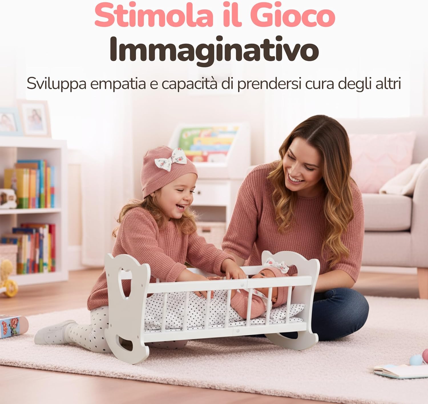 Kinderplay Culla per Bambole in Legno con Biancheria - immagine 3