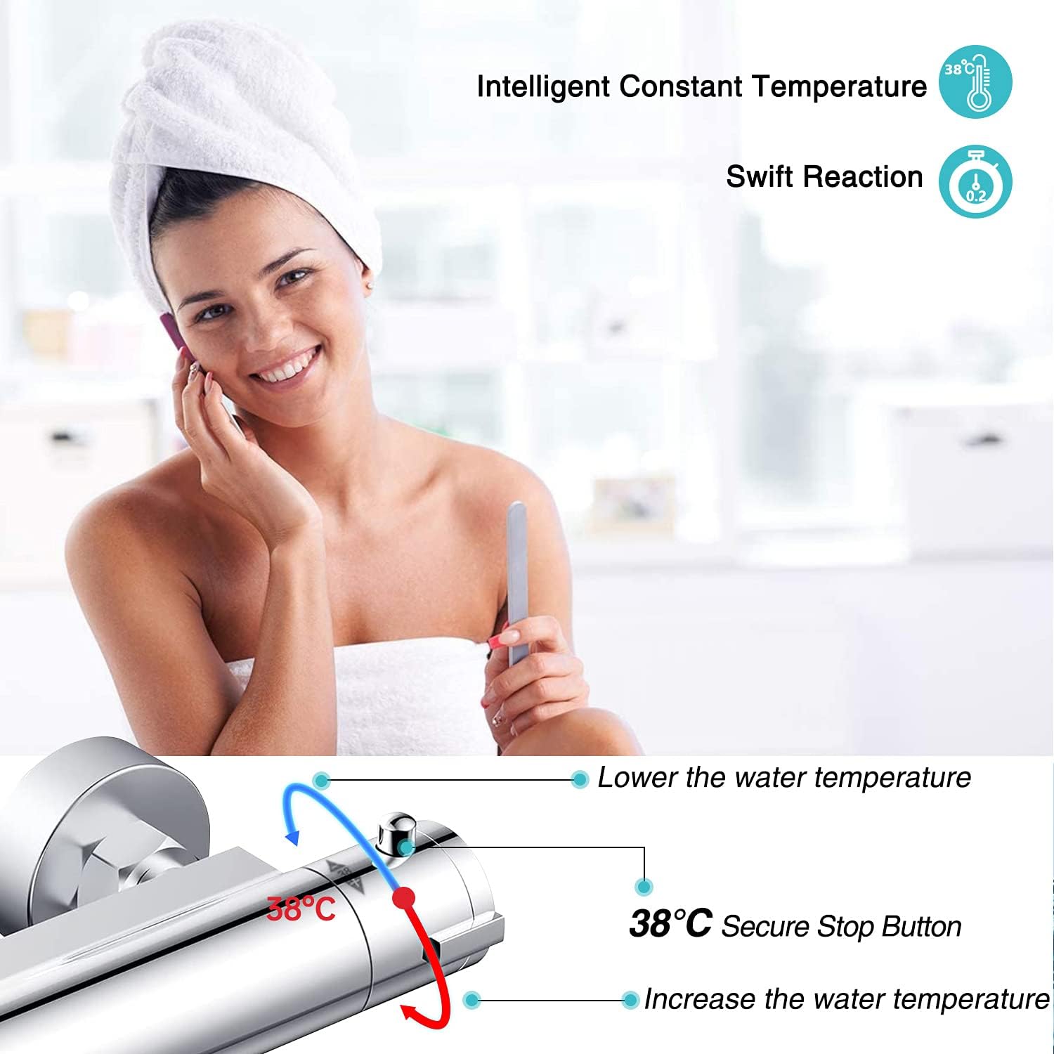 Miscelatore Termostatico Doccia Cromato con Sicurezza 38°C - immagine 2