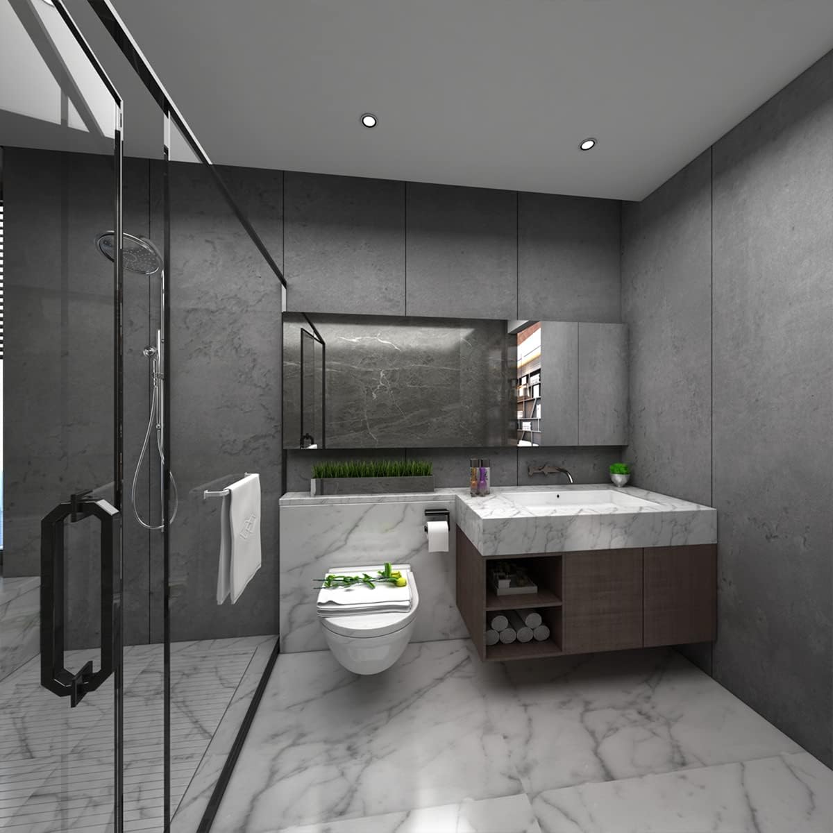 Totio Carta da Parati Autoadesiva Grigio Scuro Effetto Cemento - immagine 5