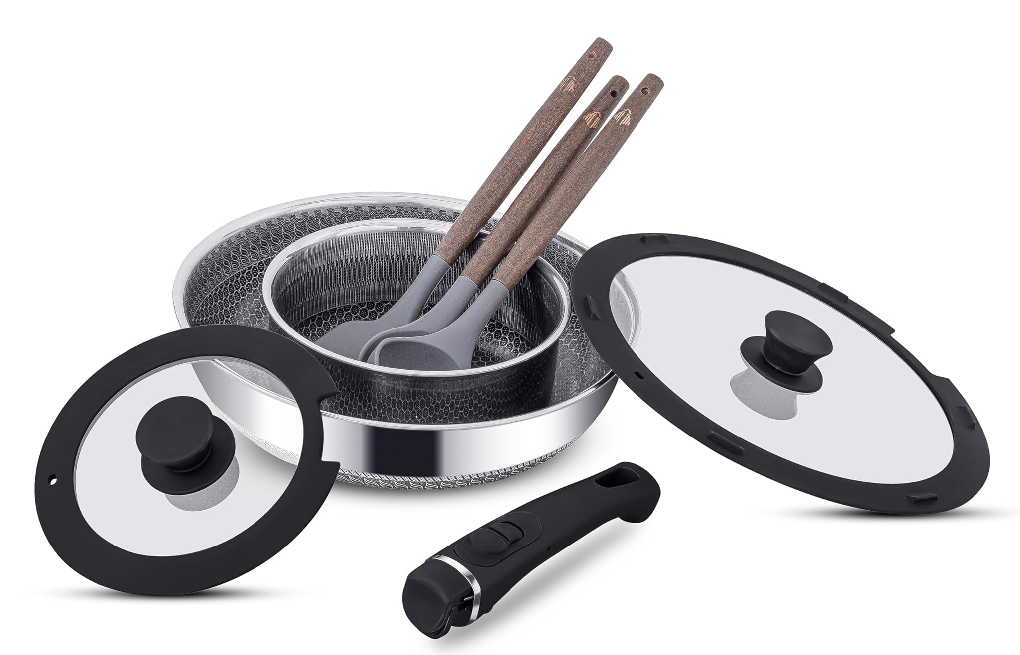 Intignis® Set 8 Pentole Acciaio Inox con Manico Removibile