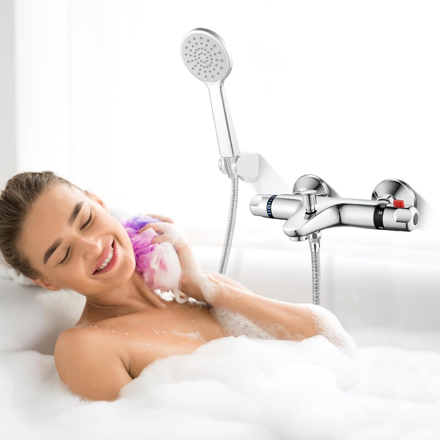 Rubinetto Termostatico per Doccia 38℃, Cromato - immagine 5