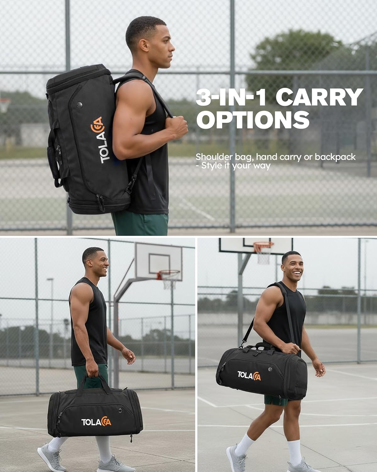 Tolaccea Borsone Palestra Estensibile 56–70L, Nero - immagine 2