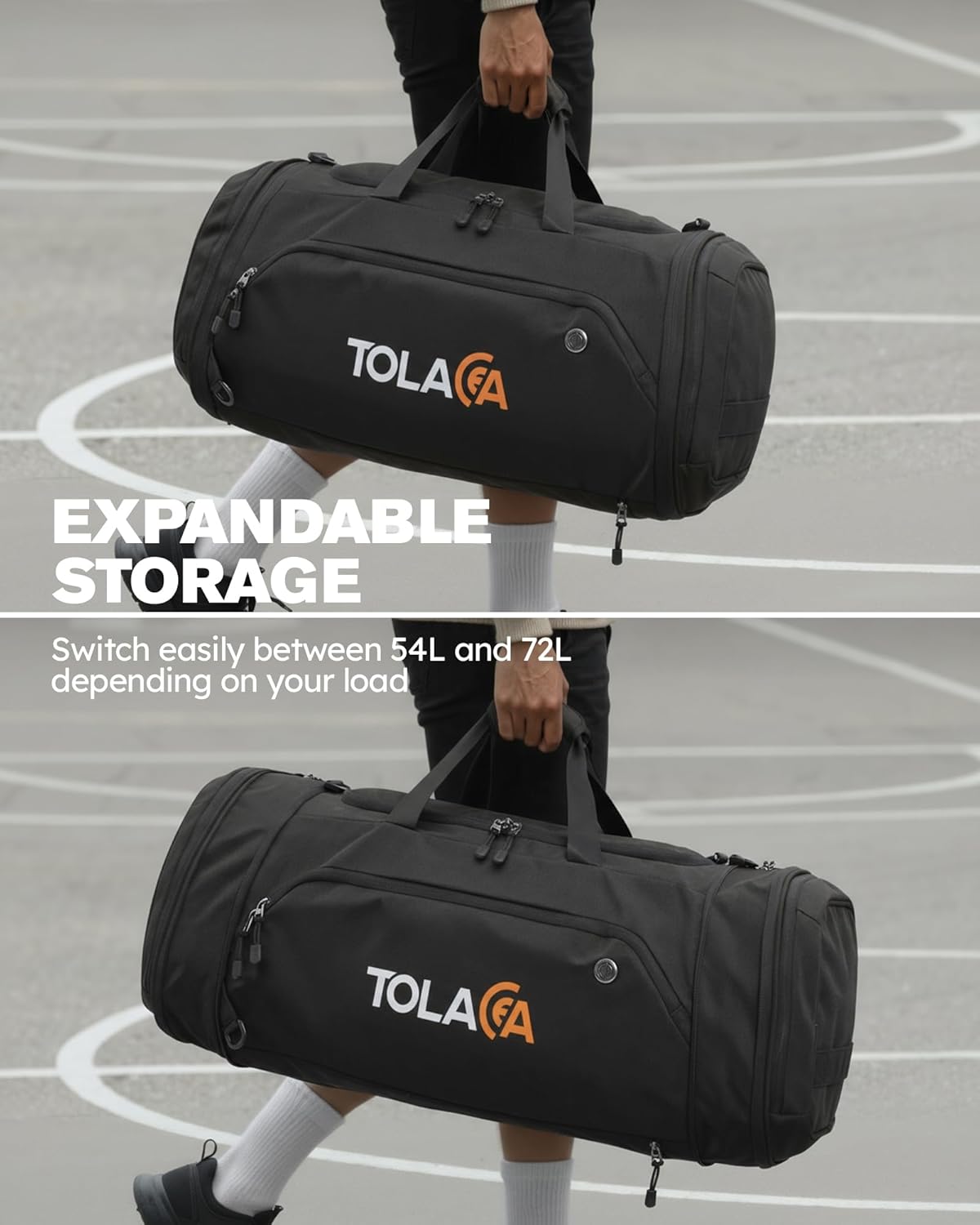 Tolaccea Borsone Palestra Estensibile 56–70L, Nero - immagine 3