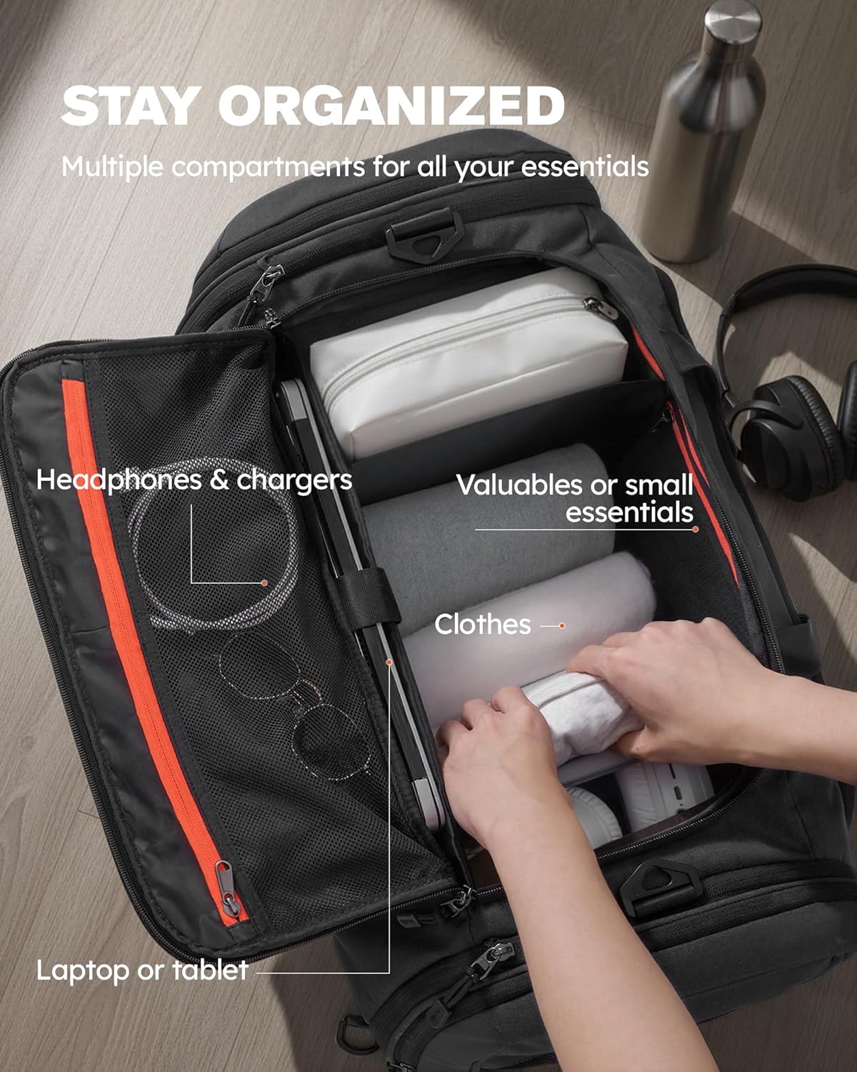 Tolaccea Borsone Palestra Estensibile 56–70L, Nero - immagine 4