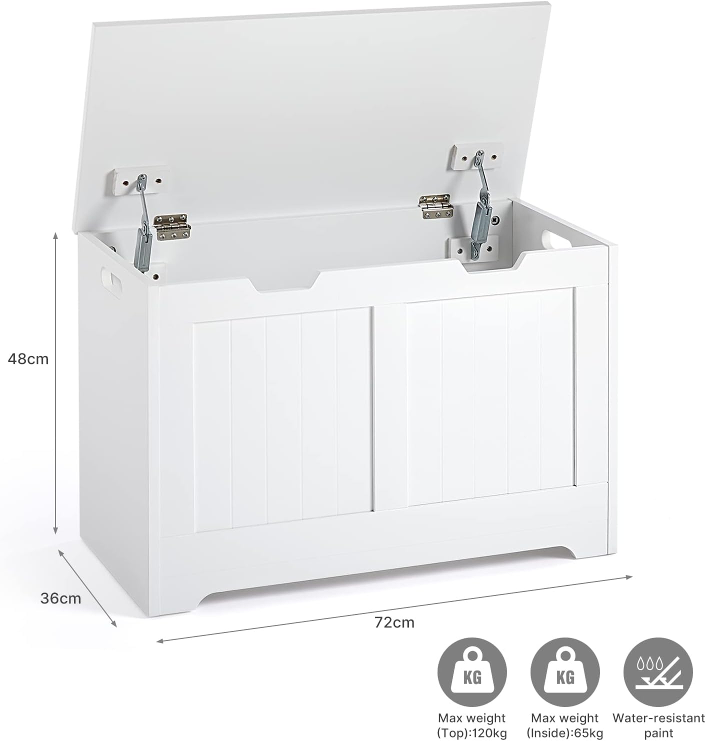 Mondeer Panca Portaoggetti con Coperchio, MDF, Bianco, 72 x 36 x 48 cm - immagine 3