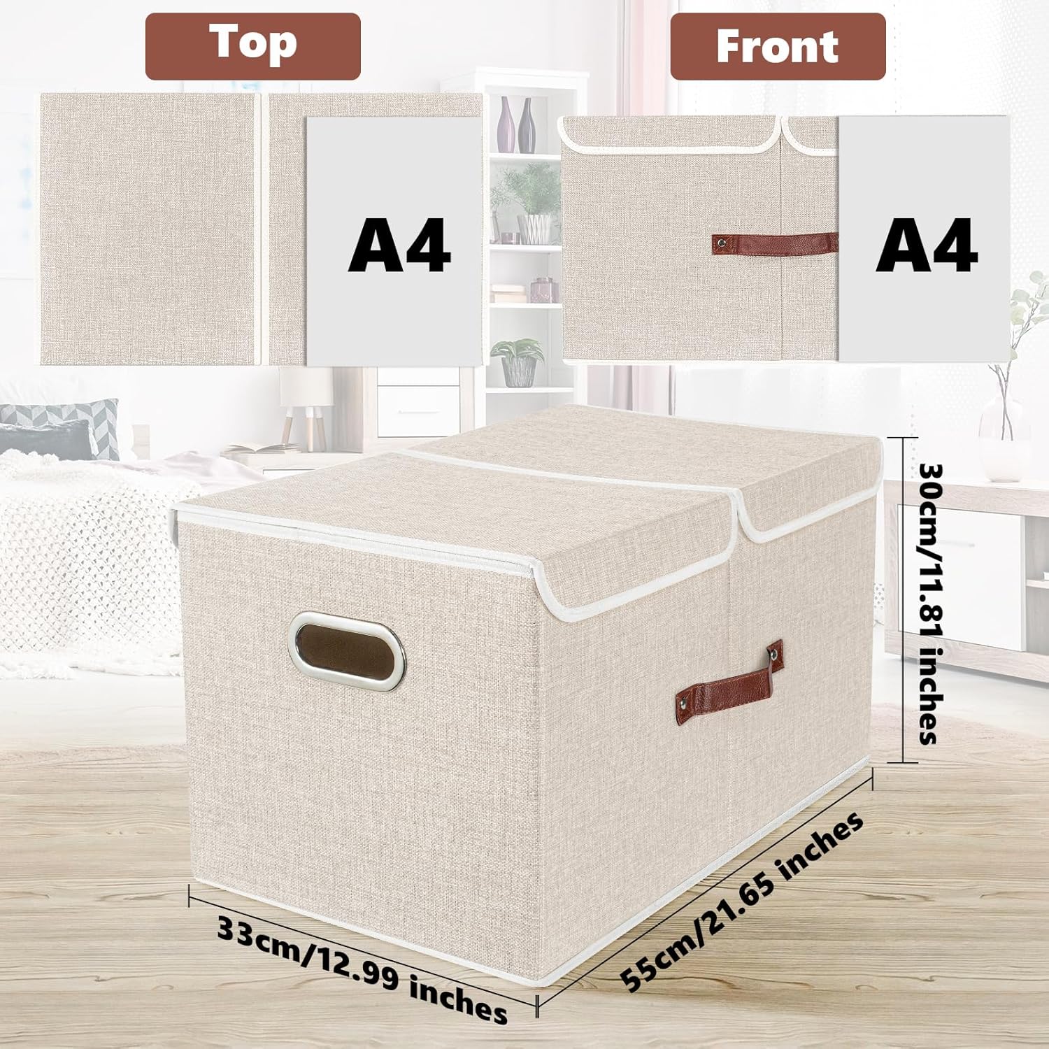 Tyeers Scatole Portaoggetti Extra Grandi Pieghevoli, Set 3 Beige - immagine 2