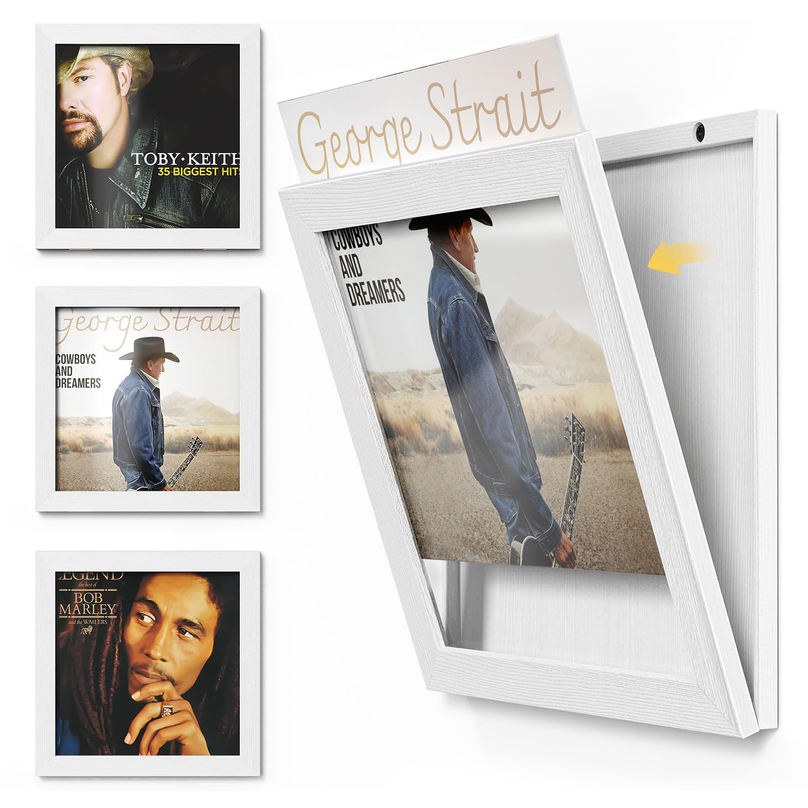 Porta Vinili da Parete 3 Pezzi, Stile Vintage, Bianco