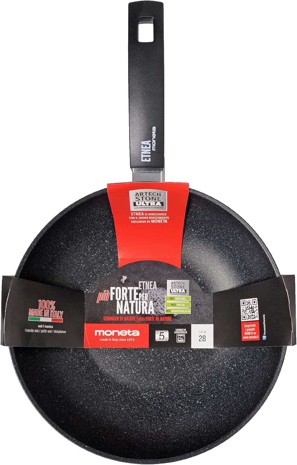 Moneta Etnea Wok, 28 cm, Alluminio, Nero - immagine 4